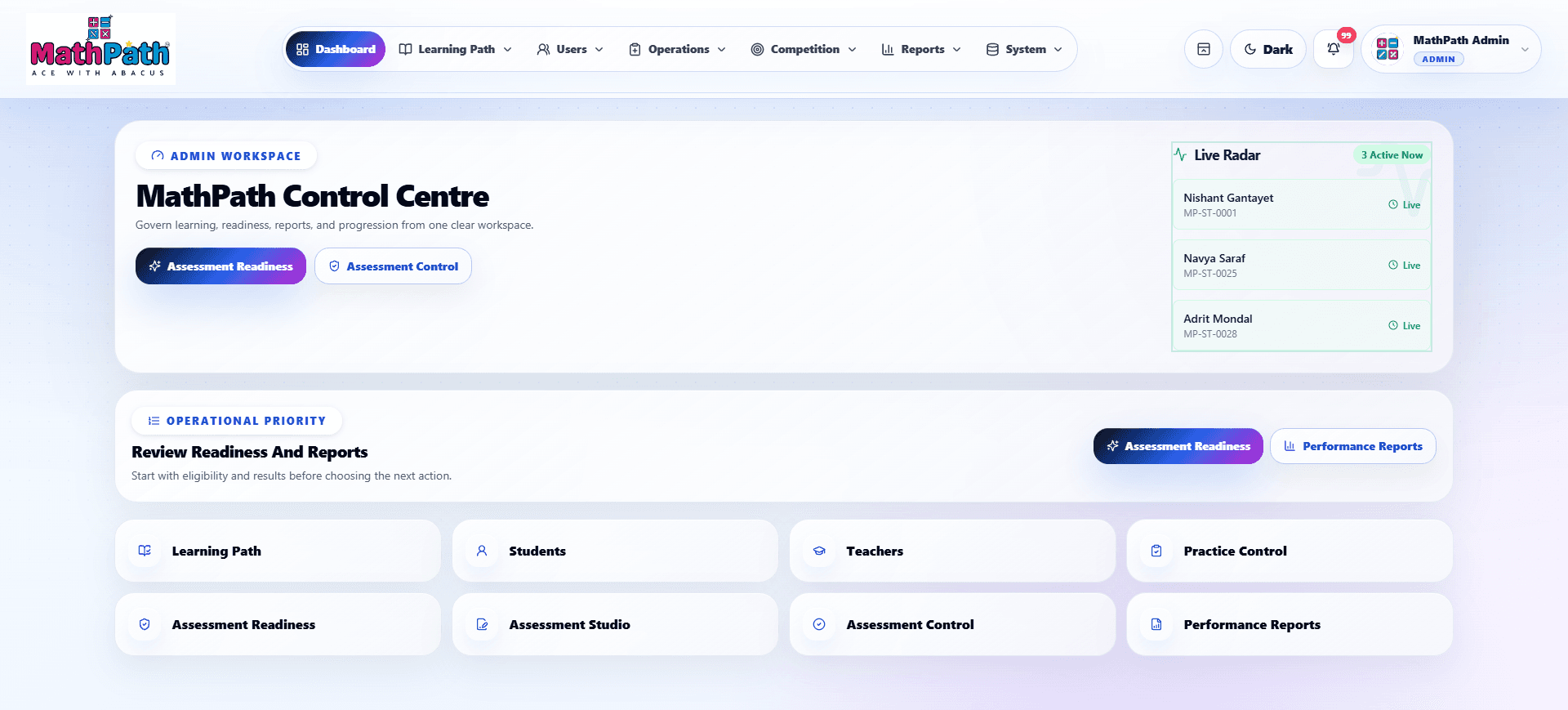 MathPath — Admin — Control Centre
